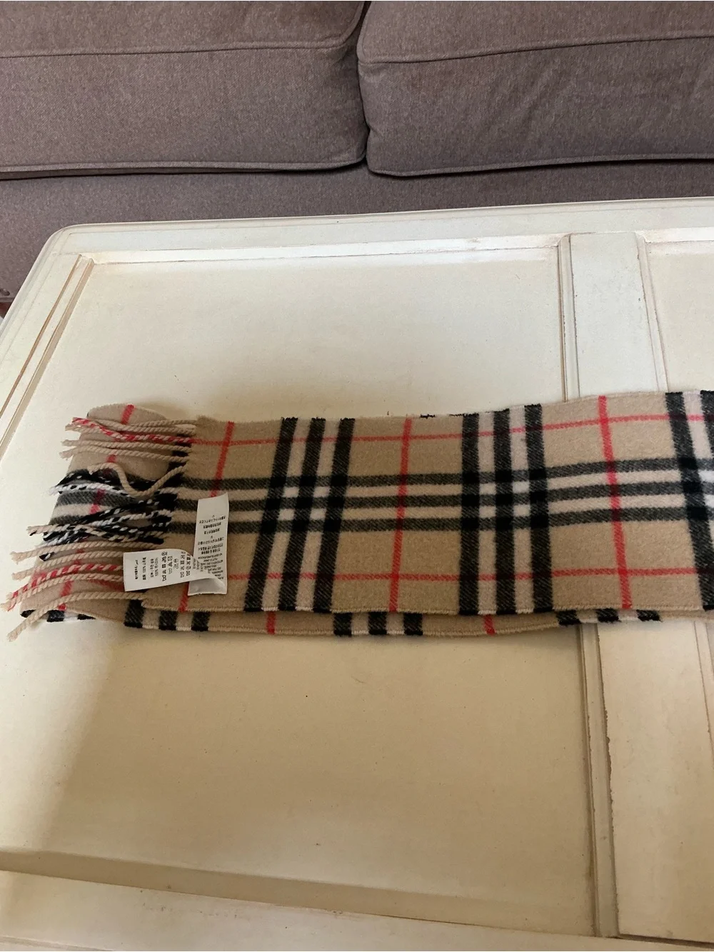 BEAUTIFUL BURBERRY CASHMERE FRINGE SCARF IN SAND BEIGE PERFECT CONDITION